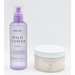 Dermalactives Wild Flower Body Scrub 15.8 oz + Pink Sky Refresh Body Oil 8.11 oz